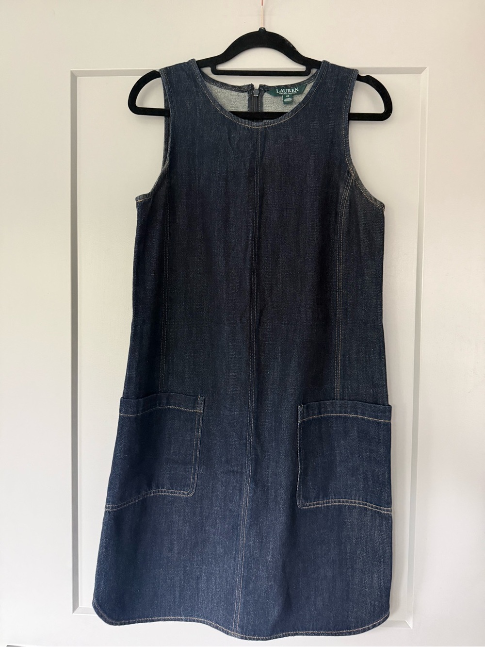 LAUREN RALPH LAUREN Blue Denim Pocket Sleeveless Shift Dress Size XS